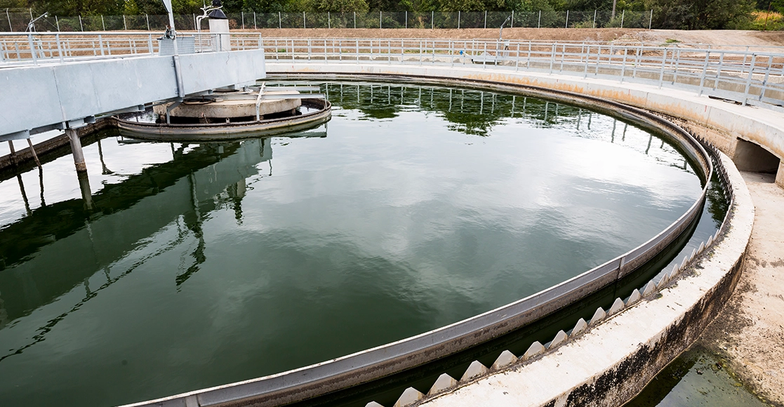 A large pool of water in the middle of a field.